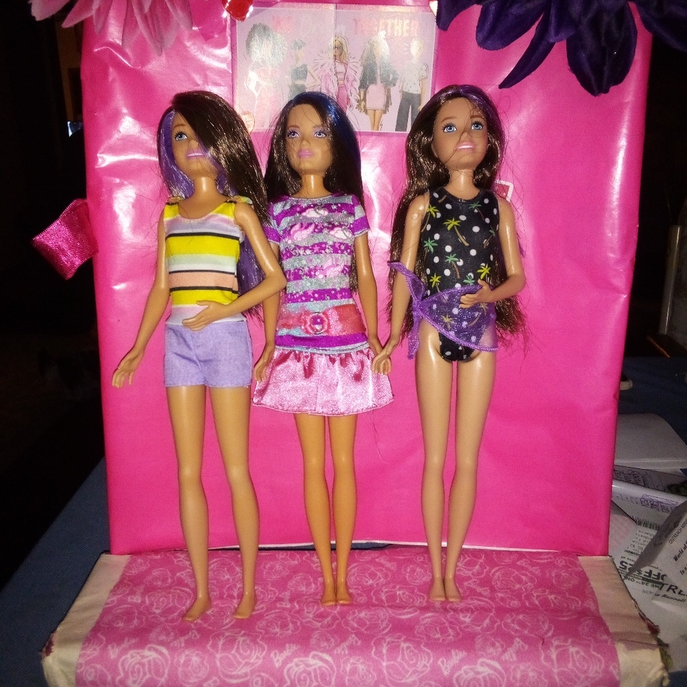 Lot of 3 Barbie Teen Skipper Dolls Babysitters Inc Nap N Nurture, Bathing Suit